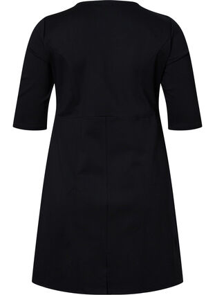 Unifarbenes Kleid mit 3/4 Ärmeln und Schlitz, Black, Packshot image number 1