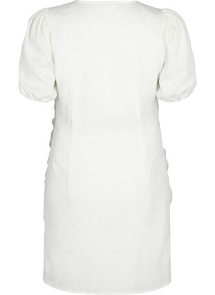 Kurzarm Kleid mit Drapierung und Struktur, Bright White, Packshot image number 1