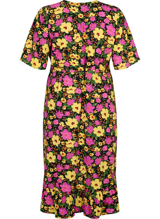Bedrucktes Wickelkleid mit kurzen Ärmeln, Yellow Pink Flower, Packshot image number 1