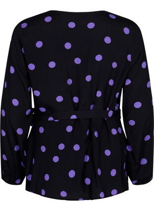 Gepunktete Wickelbluse aus Viskose, Black w. Purple Dot, Packshot image number 1