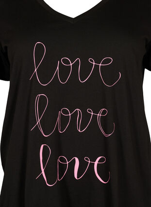 T-Shirt aus Baumwolle mit V-Ausschnitt und Druck, Black W. Love, Packshot image number 2
