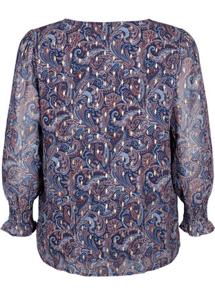 Paisley-Bluse mit langen Ärmeln und V-Ausschnitt, Blue Paisley AOP, Packshot image number 1