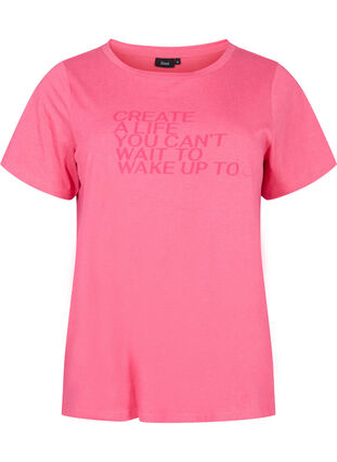 Baumwoll-T-Shirt mit Aufdruck und kurzen Ärmeln, Hot Pink Create, Packshot image number 0