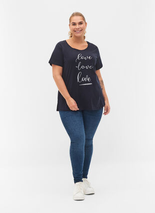 Kurzärmeliges Baumwoll-T-Shirt mit Print, Night Sky Love Love, Model image number 2