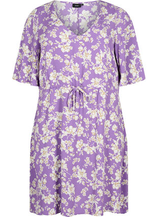 Kleid mit 1/2 Ärmeln und Blumenmuster aus Viskose, Purple Flower AOP, Packshot image number 0