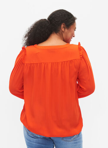 Langärmlige Bluse mit Rüschendetails, Orange.com, Model image number 1