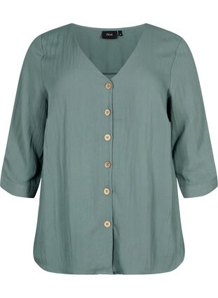 Bluse aus Viskose mit Knöpfen und V-Ausschnitt, Balsam Green, Packshot image number 0