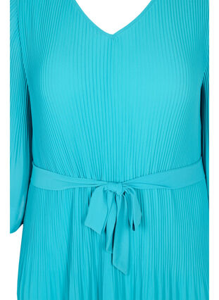 Plissiertes Kleid mit 3/4-Ärmeln, Turquoise, Packshot image number 2