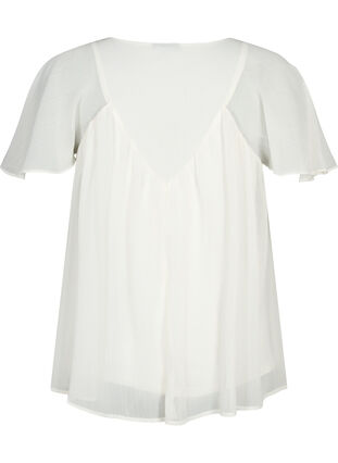 Einfarbige Bluse mit Fledermausärmeln und V-Ausschnitt, Warm Off-white, Packshot image number 1
