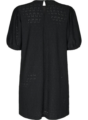 Kleid mit Strukturmuster und Ballonärmeln, Black, Packshot image number 1
