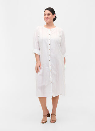 Hemdkleid aus Baumwolle mit 3/4-Ärmeln, Bright White, Model image number 2