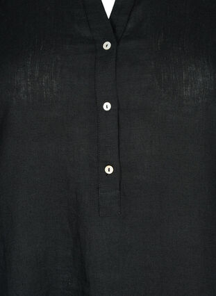 Kurzärmeliges Kleid aus 100% Leinen, Black, Packshot image number 2