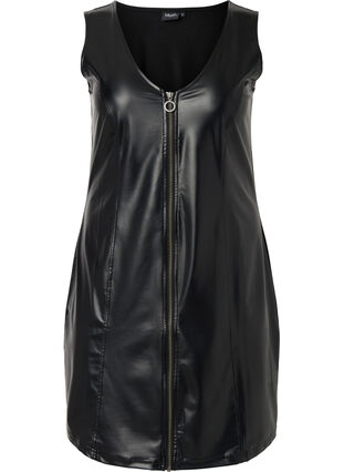 Kunstlederkleid mit Reißverschluss, Black, Packshot image number 0