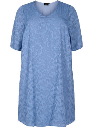 Kurzärmeliges Kleid mit Struktur, Coronet Blue, Packshot image number 0