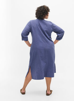 Hemdkleid aus Baumwolle mit 3/4-Ärmeln, Nightshadow Blue, Model image number 1