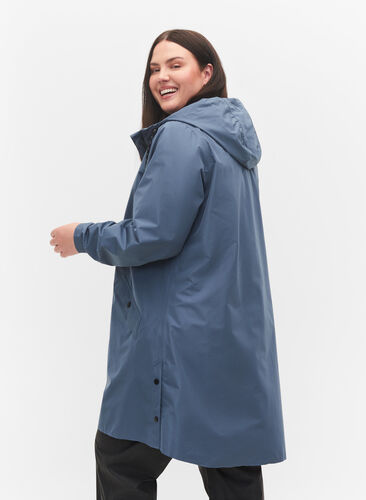Regenmantel mit Taschen und Kapuze - Blau - Gr. 42-60 - PlusLet AT