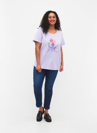 T-Shirt aus Baumwolle mit Rundhalsausschnitt und Print, Lavender FACE, Model image number 2
