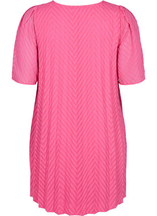 Kurzärmeliges Kleid mit Struktur , Shocking Pink, Packshot image number 1