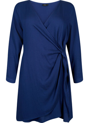 Langärmeliges Kleid aus Viskose mit Wickeloptik, Medieval Blue, Packshot image number 0