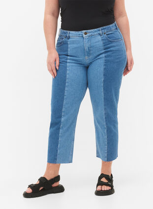Cropped Vera jeans mit Colorblock, Blue denim, Model image number 2