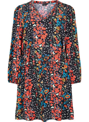 Florales Kleid in hochwertiger Viskose, Black Flower, Packshot image number 0