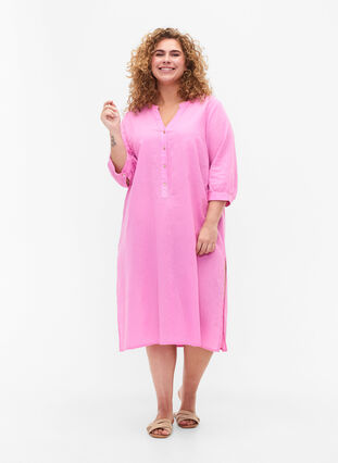Langes Shirt-Kleid mit 3/4-Ärmeln, Begonia Pink, Model image number 2