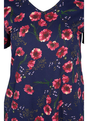 Kurzärmeliges Baumwollkleid mit Blumenprint, Night sky Red flower, Packshot image number 2