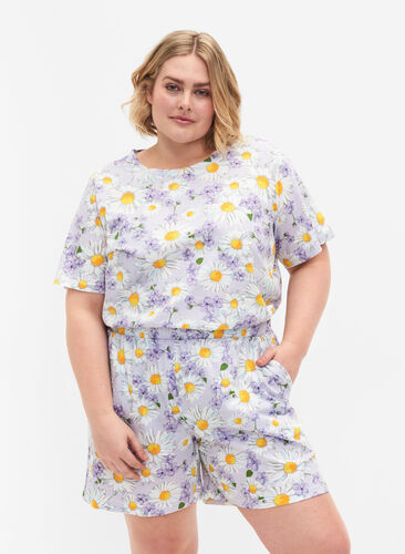 Lockere Pyjamahose mit Print, Lavender Blue AOP, Model image number 0