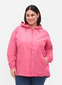 Kurze Jacke mit Kapuze und verstellbarer Saum, Hot Pink, Model