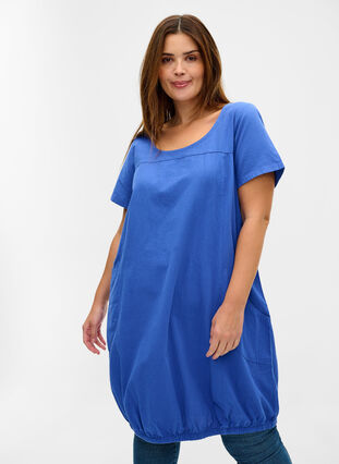 Kurzarm Kleid aus Baumwolle, Dazzling Blue, Model image number 0