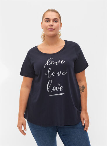 Kurzärmeliges Baumwoll-T-Shirt mit Print, Night Sky Love Love, Model image number 0