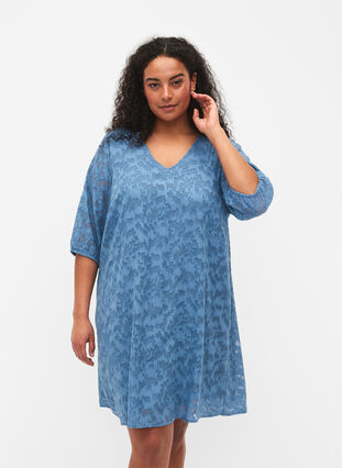 Kurzärmeliges Kleid mit Struktur, Coronet Blue, Model image number 0