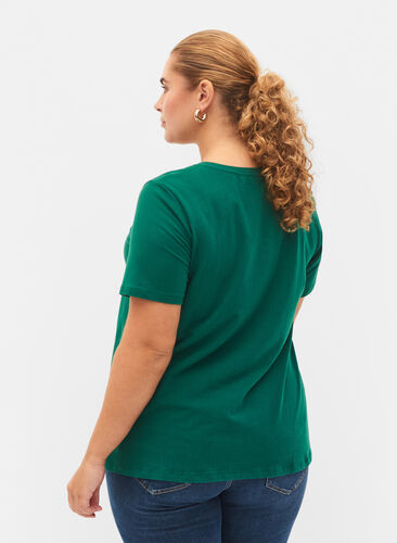 Einfarbiges basic T-Shirt aus Baumwolle, Evergreen, Model image number 1
