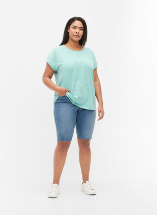 Melange-T-Shirt mit kurzen Ärmeln, Turquoise Mél, Model image number 2