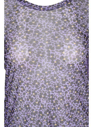 Enganliegende Mesh-Bluse mit Blumenmuster, Purple AOP, Packshot image number 2