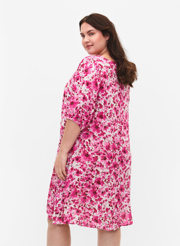 Geblümtes Kleid aus Viskose mit A-Linie, Pink Flower Rain, Model image number 1