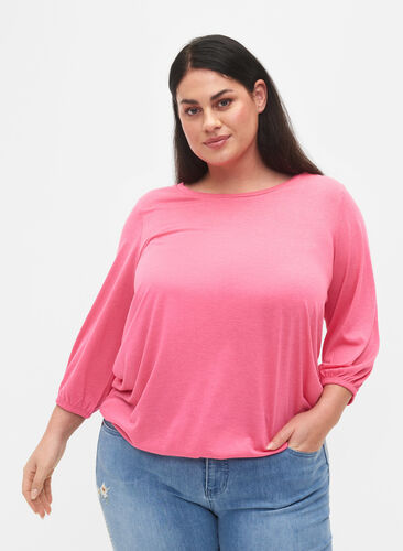 Einfarbige Bluse mit 3/4-Ärmel, Hot Pink Mel., Model image number 0