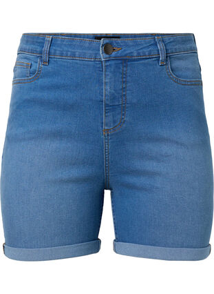 Hoch taillierte Jeansshorts mit Slim Fit, Medium Blue Denim, Packshot image number 0