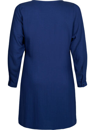 Langärmeliges Kleid aus Viskose mit Wickeloptik, Medieval Blue, Packshot image number 1