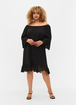 Kleid aus Baumwolle mit Broderie Anglaise, Black, Model image number 2