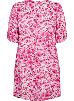 Geblümtes Kleid aus Viskose mit A-Linie, Pink Flower Rain, Packshot image number 1