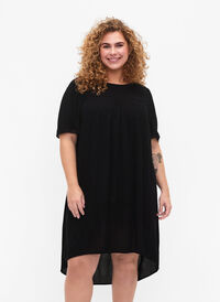 Viskose-Kleid mit Spitzenband, Black, Model