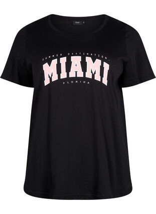 Baumwoll-T-Shirt mit Print-Detail, Black MIAMI, Packshot image number 0
