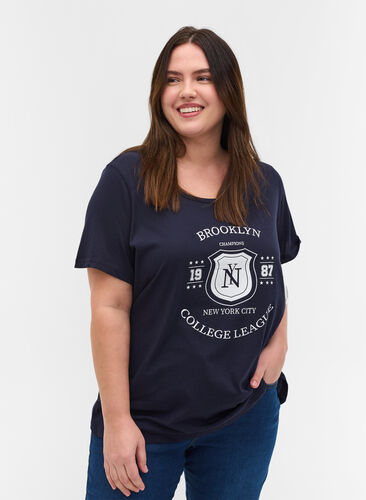 Baumwoll-T-Shirt mit Aufdruck, Night Sky BROOKLYN, Model image number 0