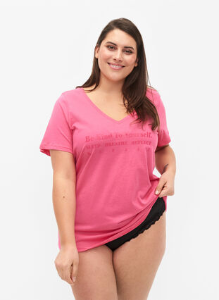 Nachtwäsche Shirt aus Baumwolle mit Print, Hot Pink w. Be, Model image number 0
