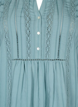 Gestreiftes Viskose Kleid mit Spitzenbändern, Smoke Blue, Packshot image number 2