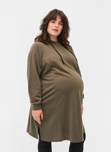 Schwangerschaftskleid aus Sweat mit Kapuze, Ivy Green, Model image number 0