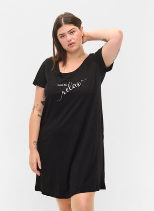 Kurzarm Nachthemd aus Baumwolle, Black RELAX, Model image number 0