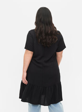 Kurzärmeliges Viskosekleid mit V-Ausschnitt, Black, Model image number 1
