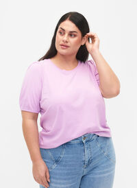 T-Shirt aus Baumwolle mit 2/4-Ärmeln, Lupine, Model